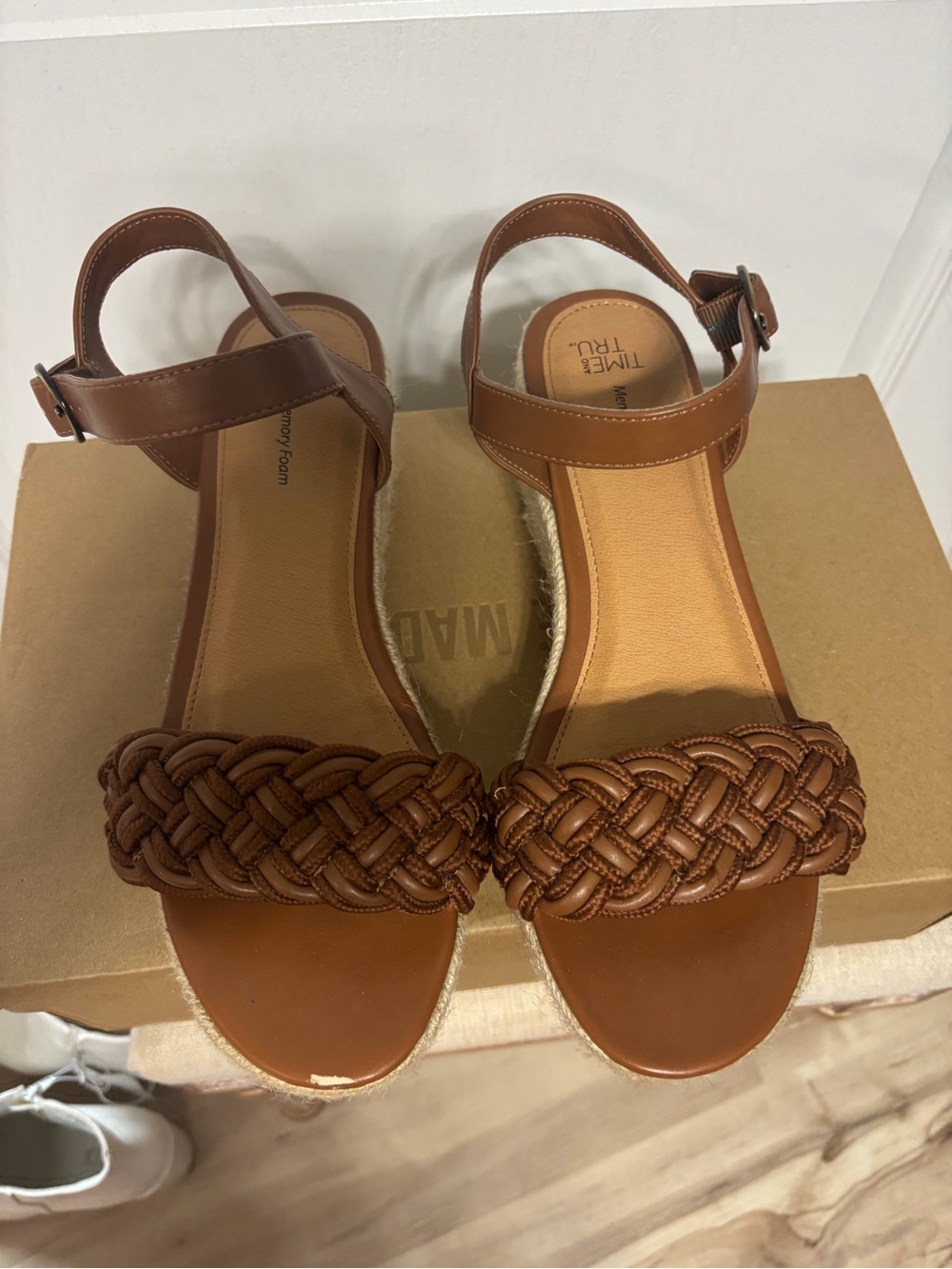 Time and Tru Brown Braided Espadrille Ankle-Strap Sandals for Women
